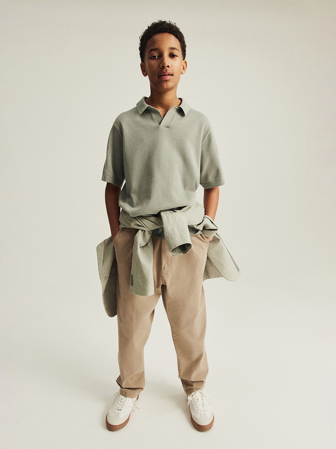 

H&M Boys Cotton Fine-Knit Polo Shirt, Green