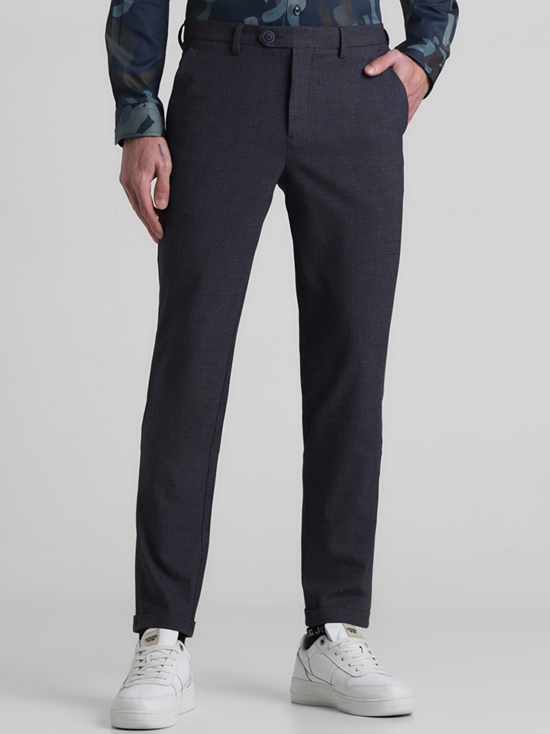 

Jack & Jones Men Mid Rise Slim Fit Trousers, Navy blue