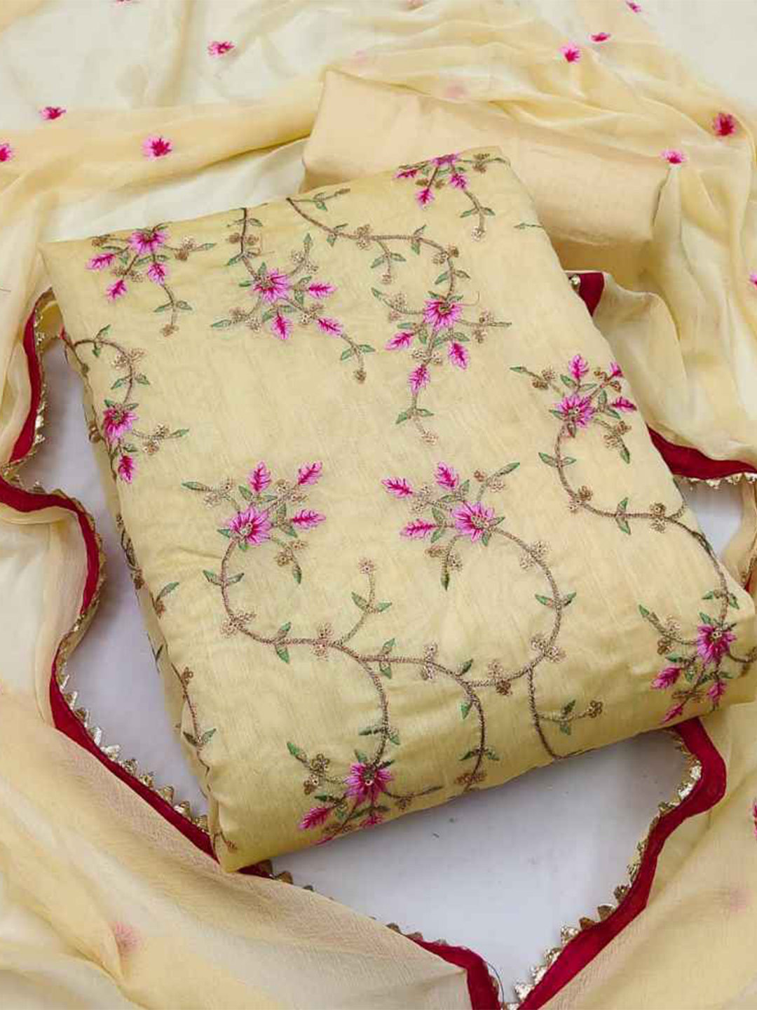

faxofab Silk Georgette Unstitched Dress Material, Yellow