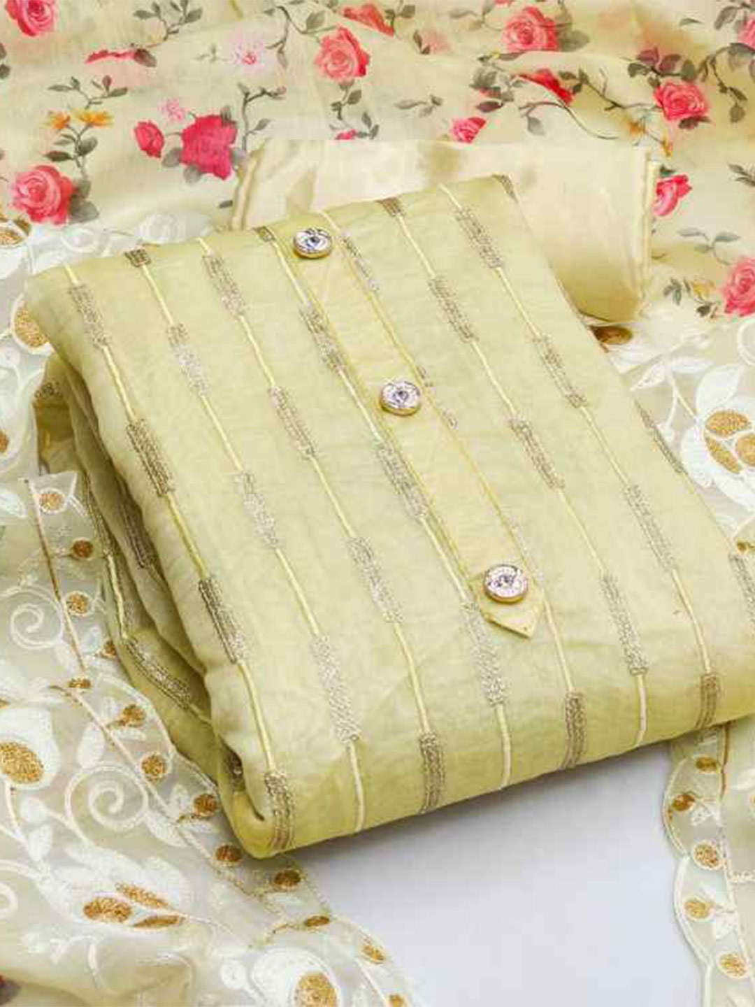 

faxofab Silk Georgette Unstitched Dress Material, Yellow