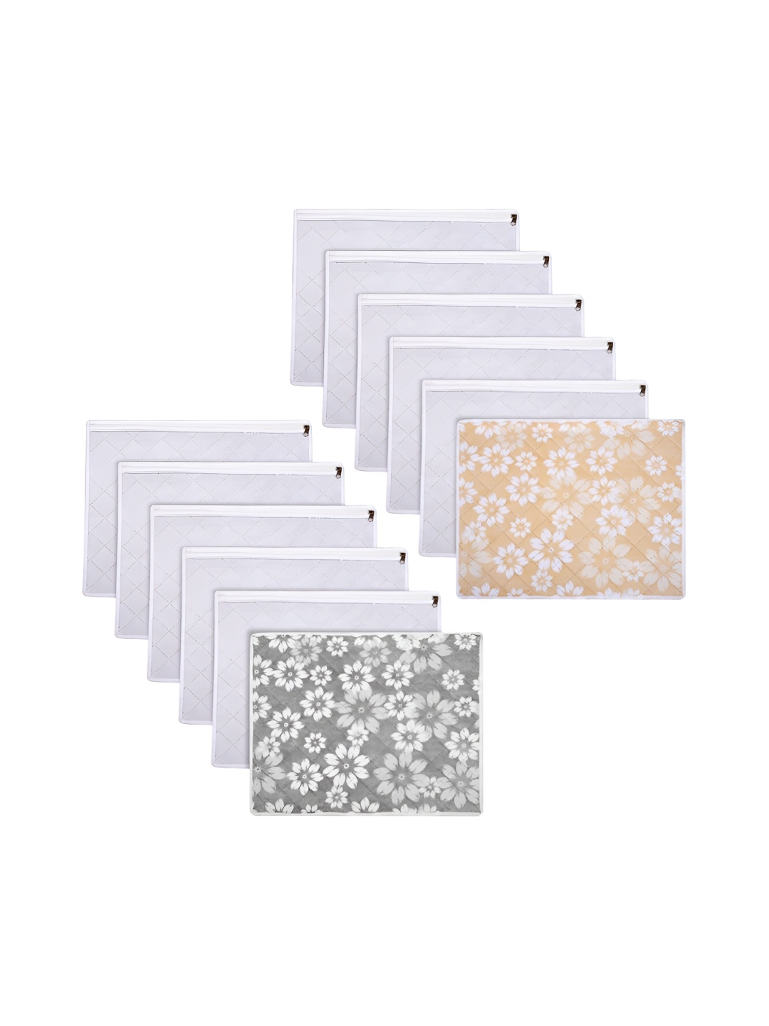 

Kuber Industries Grey 12 Pieces Flower Quilted Saree with Top Visible Window Organisers
