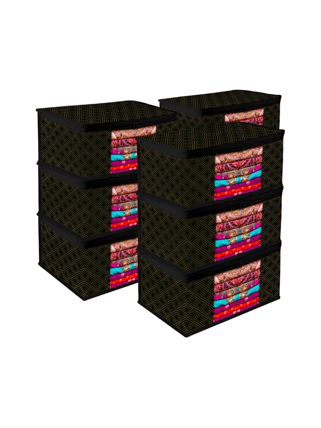 

Kuber Industries Black 9 Pieces Golden Dot Visible Window Saree Storage Organisers