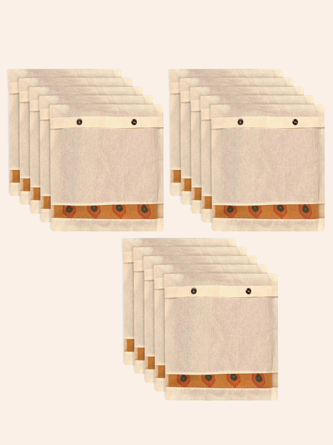 

Kuber Industries Cream 15 Pieces Cotton Mesh Window Packing Saree Cover Button Organisers