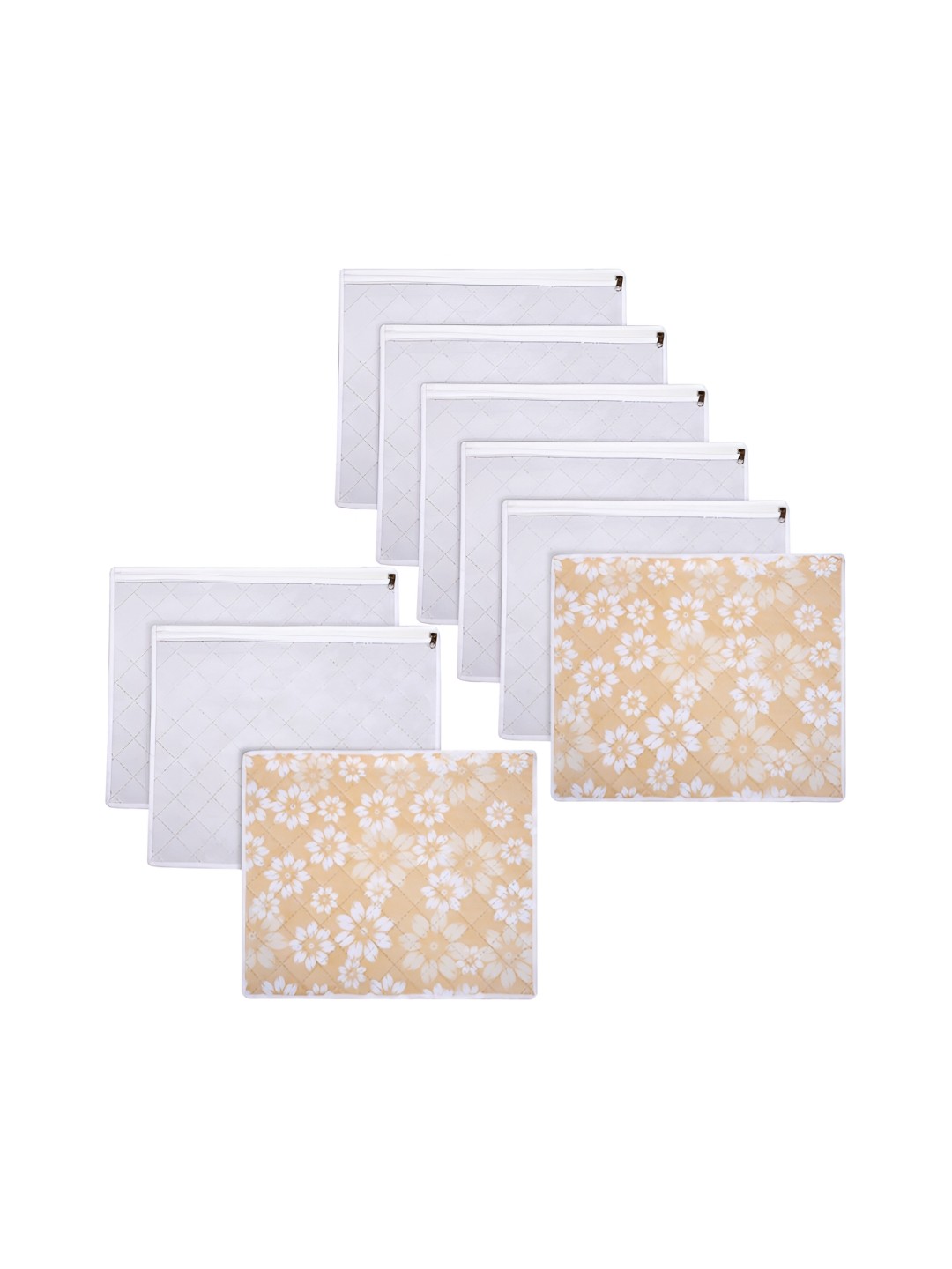 

Kuber Industries Beige & White 9 Pieces Floral Printed Quilted Multi-Utility Organisers