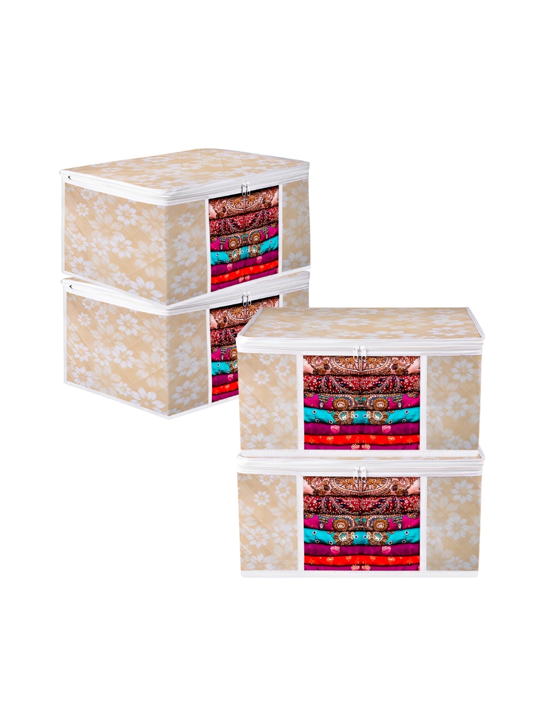 

Kuber Industries Gold-Toned 4 Pieces Printed Fabric Multi-Utility Organisers