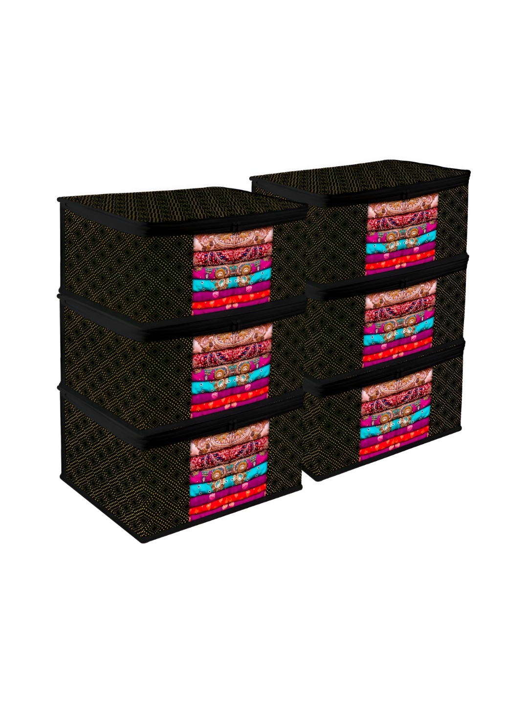 

Kuber Industries Black 6 Pieces Printed Fabric Multi-Utility Organisers