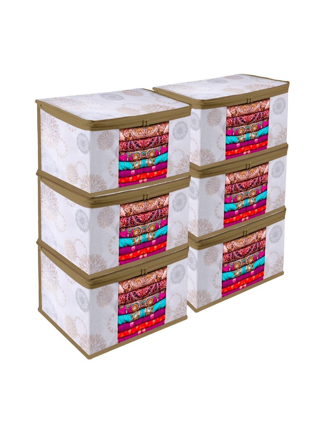 

Kuber Industries White 6 Pieces Printed Fabric Multi-Utility Organisers