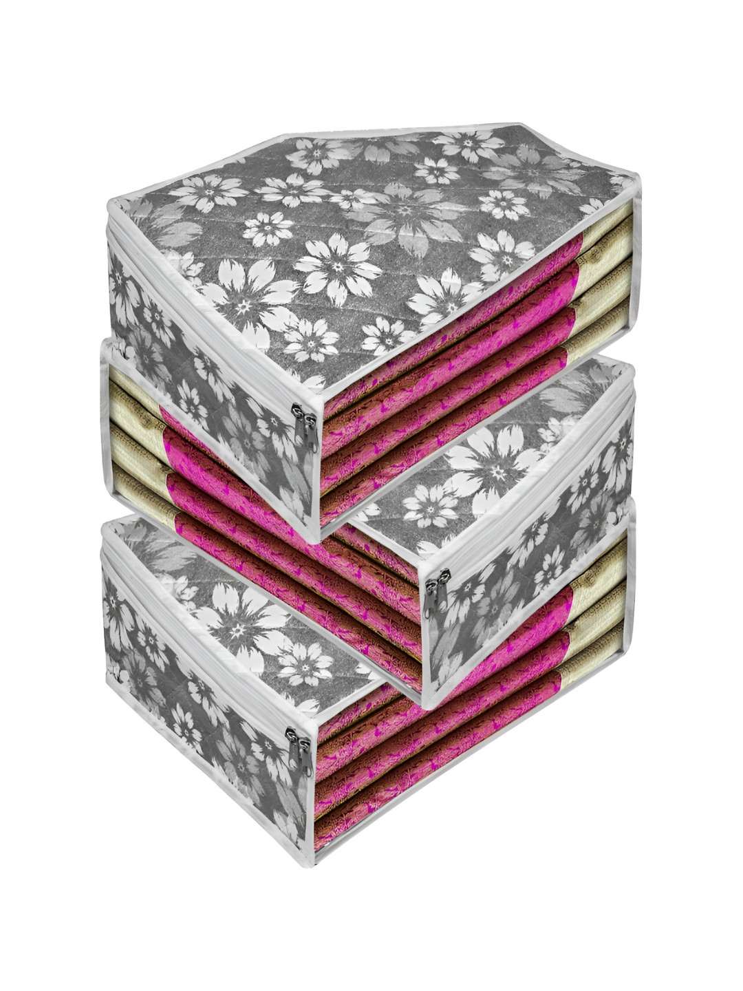 

Kuber Industries Grey 3 Pieces Printed Fabric Multi-Utility Organisers