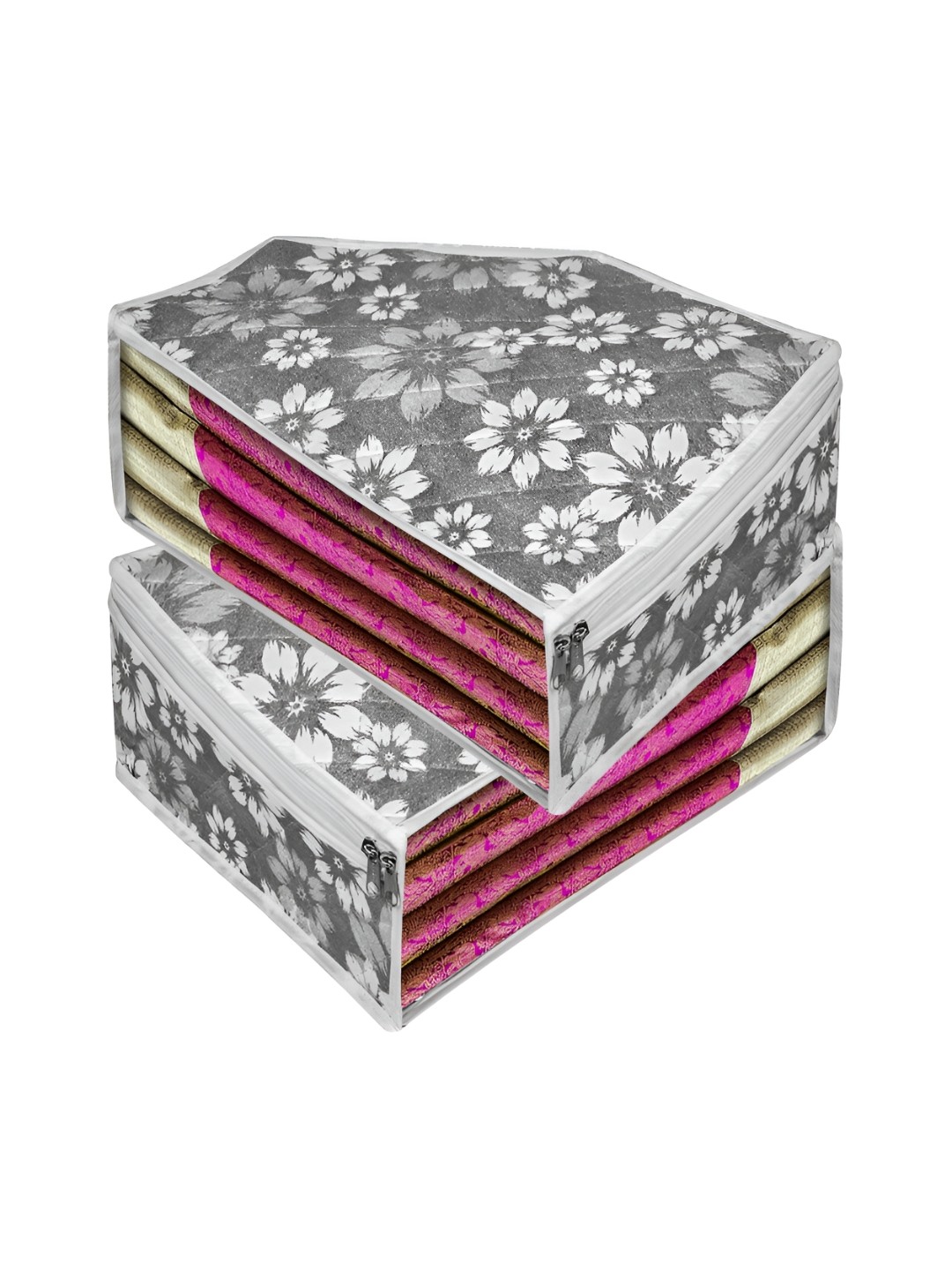 

Kuber Industries Grey 2 Pieces Printed Fabric Multi-Utility Organisers