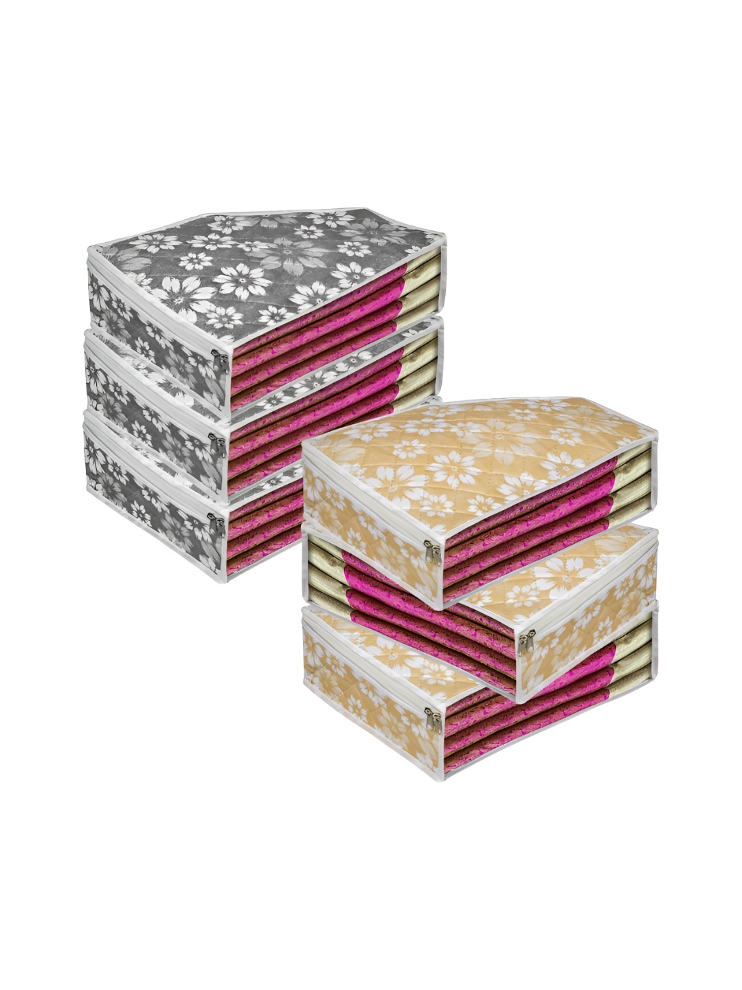 

Kuber Industries Yellow & Grey 6 Pieces Printed Fabric Multi-Utility Organisers