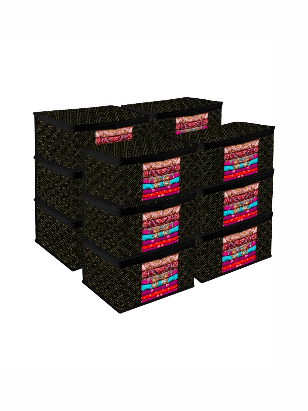 

Kuber Industries Black 12 Pieces Printed Fabric Multi-Utility Organisers