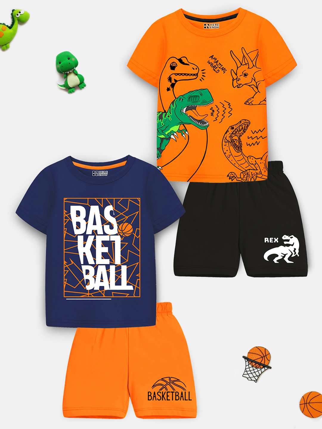 

HERE&NOW Boys Printed T-shirt with Shorts, Orange