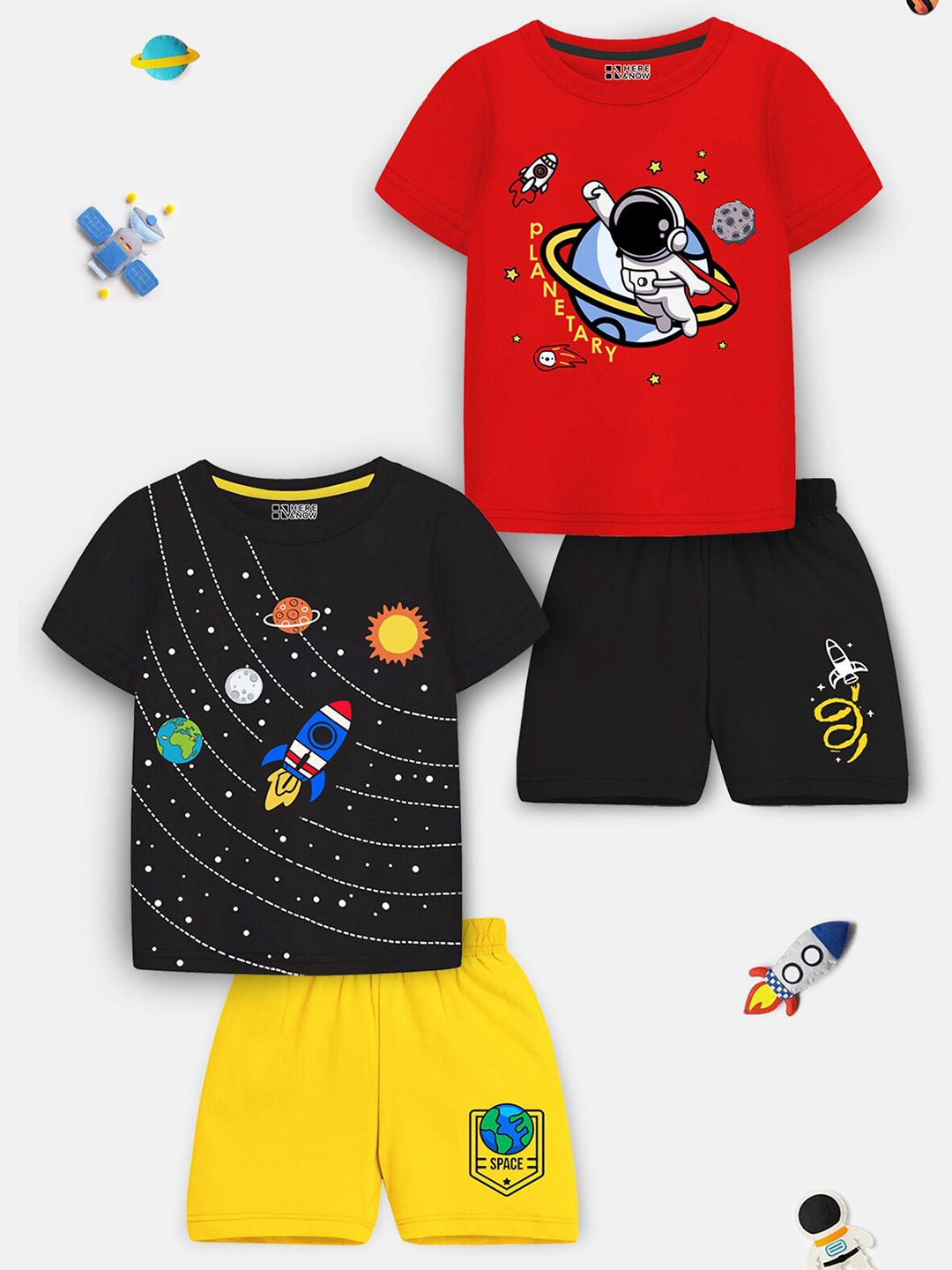 

HERE&NOW Kids Pack Of 2 Printed T-shirt with Shorts, Red