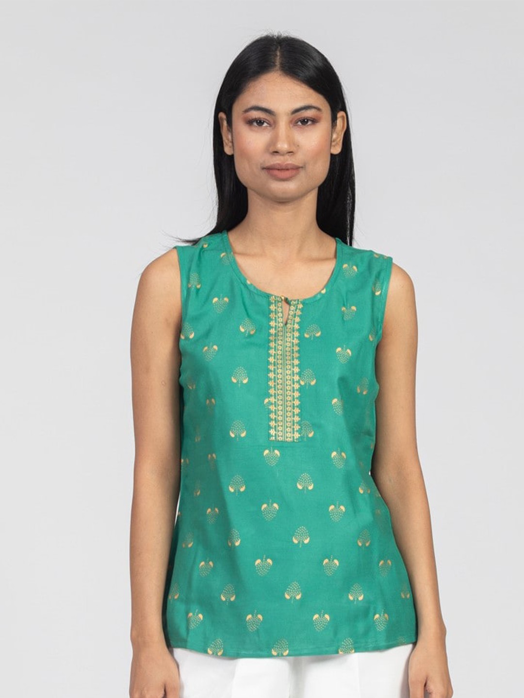 

HERE&NOW Ethnic Motifs Printed Sleeveless Top, Green