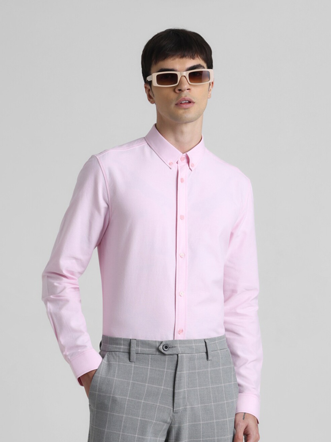 

Jack & Jones Slim Fit Opaque Button Down Collar Cotton Casual Shirt, Pink