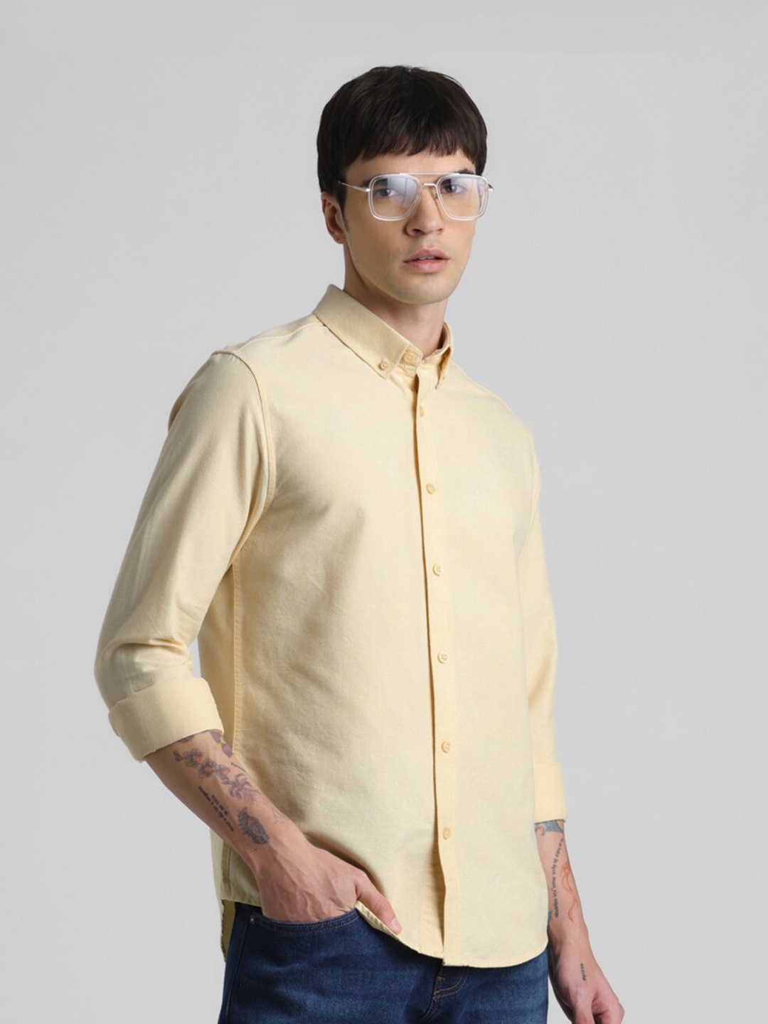 

Jack & Jones Slim Fit Opaque Button Down Collar Cotton Casual Shirt, Yellow