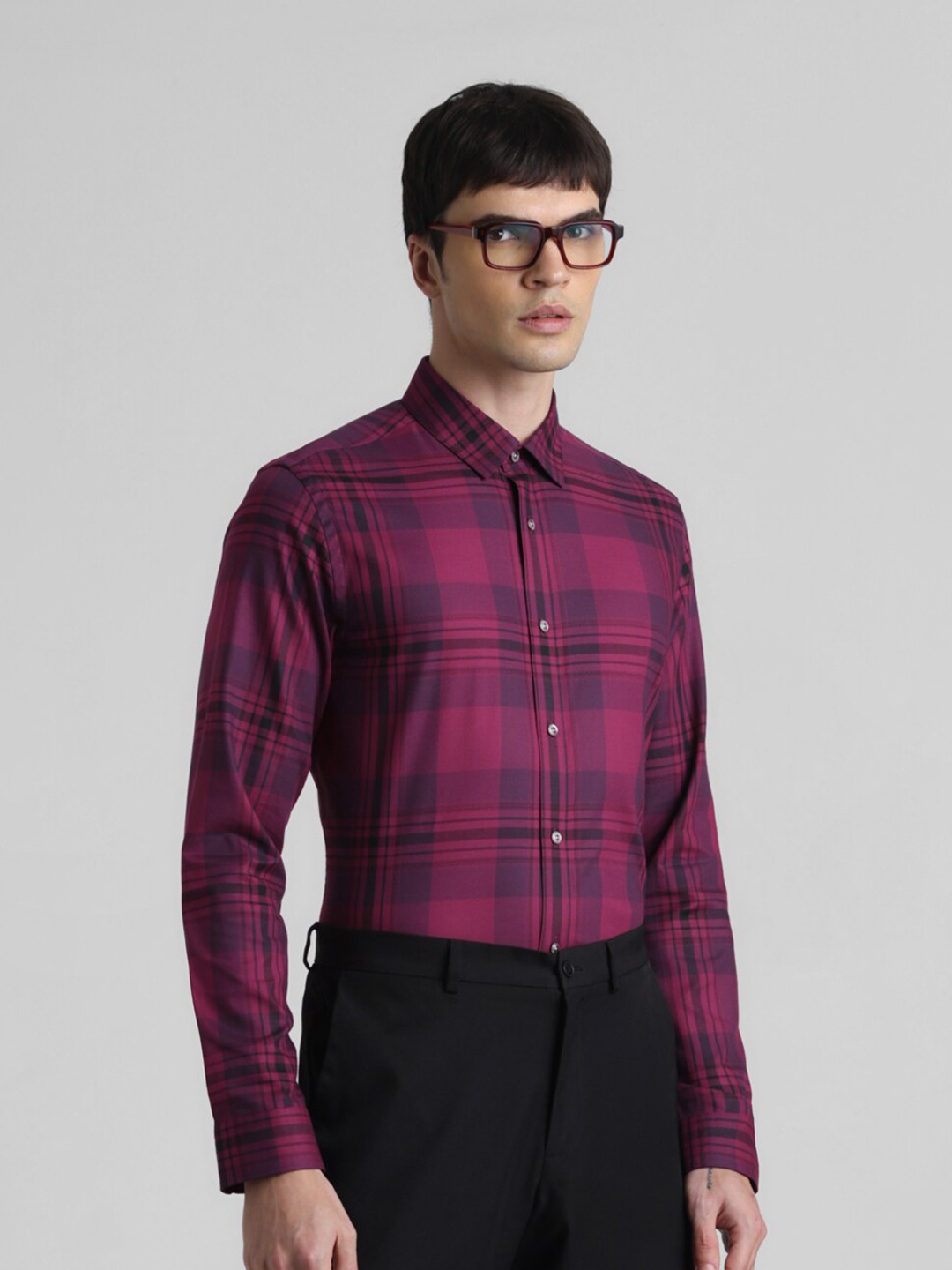

Jack & Jones Slim Fit Tartan Checked Cotton Casual Shirt, Purple