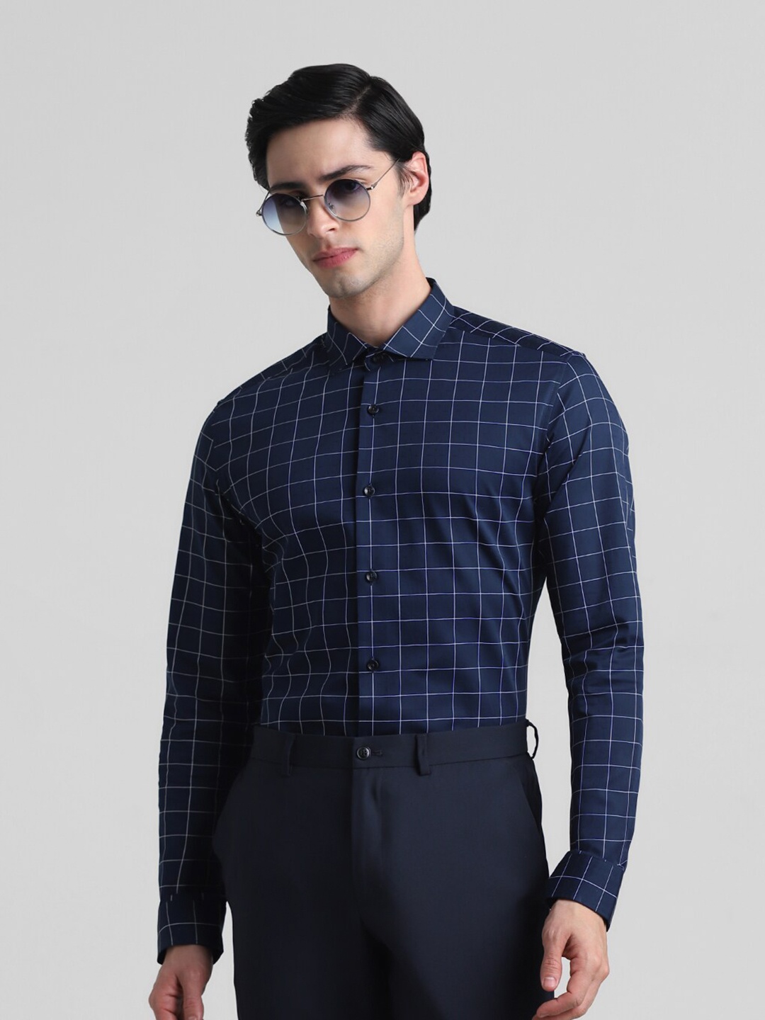 

Jack & Jones Slim Fit Grid Tattersall Checked Cotton Casual Shirt, Blue