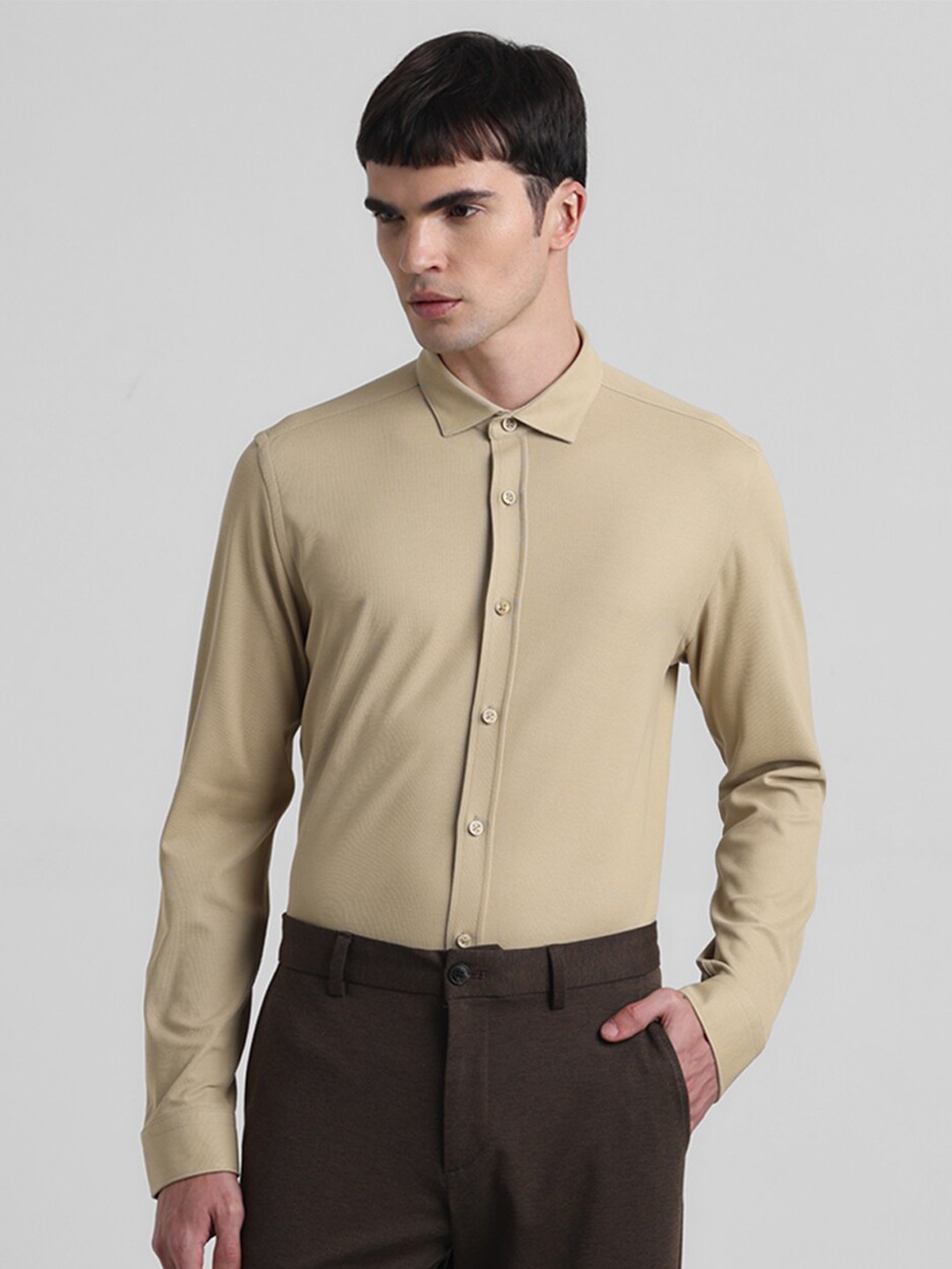 

Jack & Jones Slim Fit Opaque Cotton Casual Shirt, Brown
