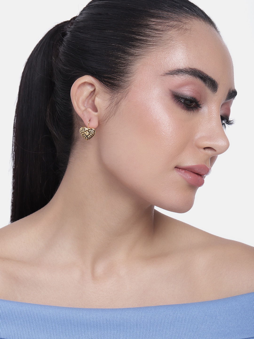 

Estele Gold-Plated Heart Shaped Drop Earrings, Black