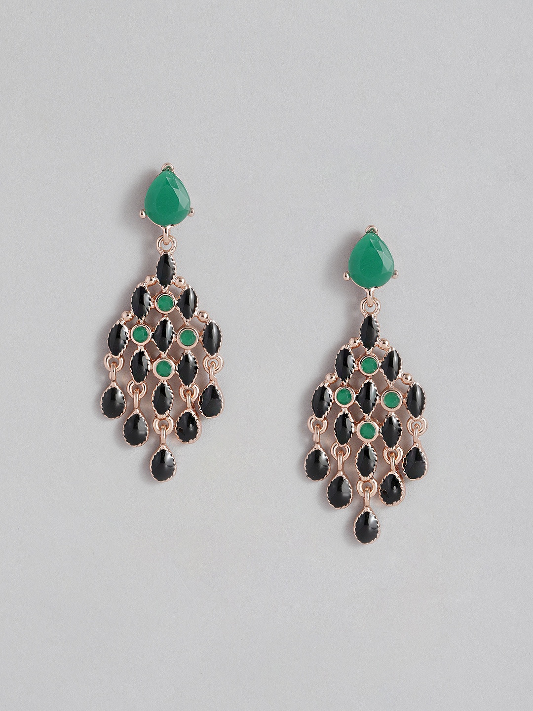 

Estele Rose Gold-Plated Contemporary Drop Earrings, Green