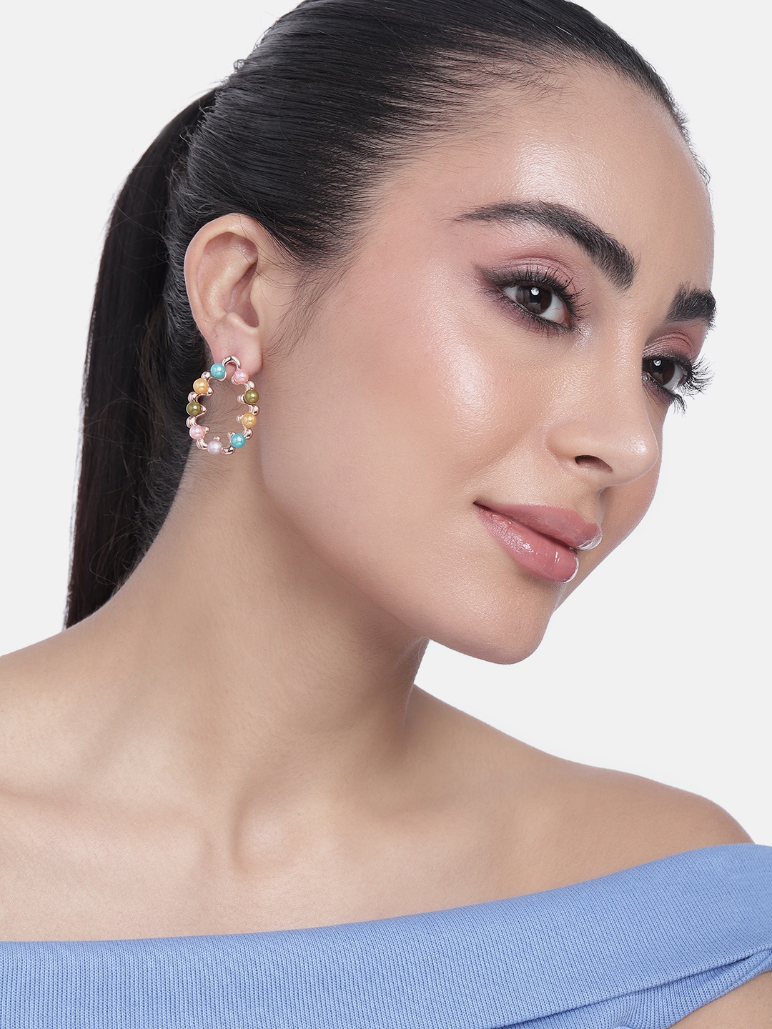 

Estele Rose-Gold Plated Pearls-Studded Circular Studs Earrings