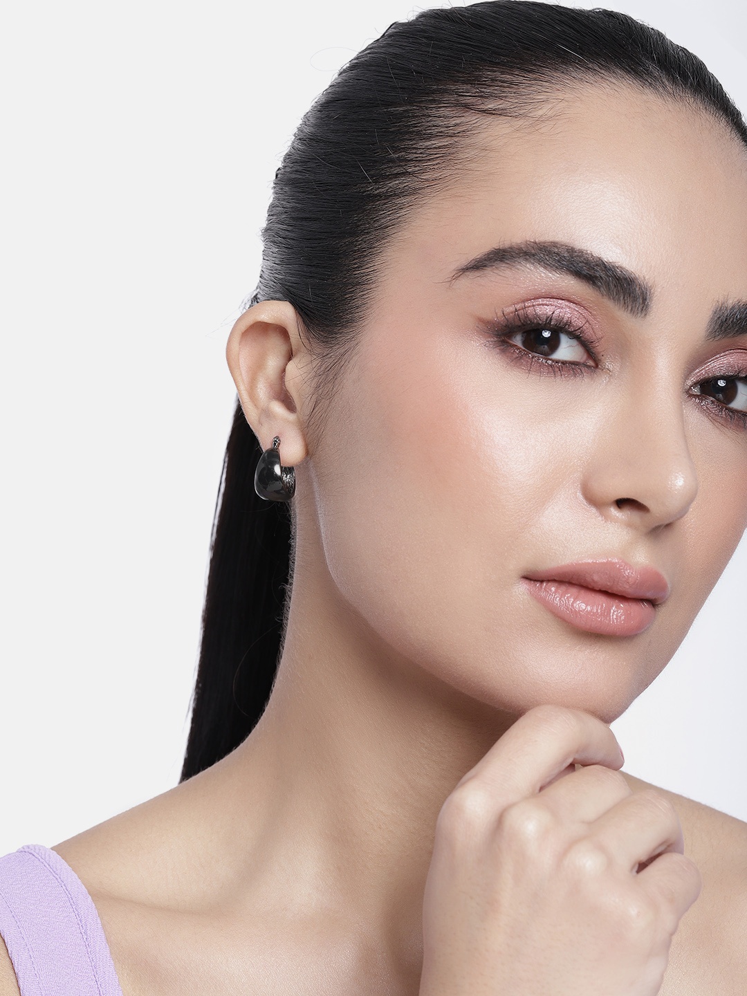 

Estele Rhodium-Plated Circular Hoop Earrings, Black