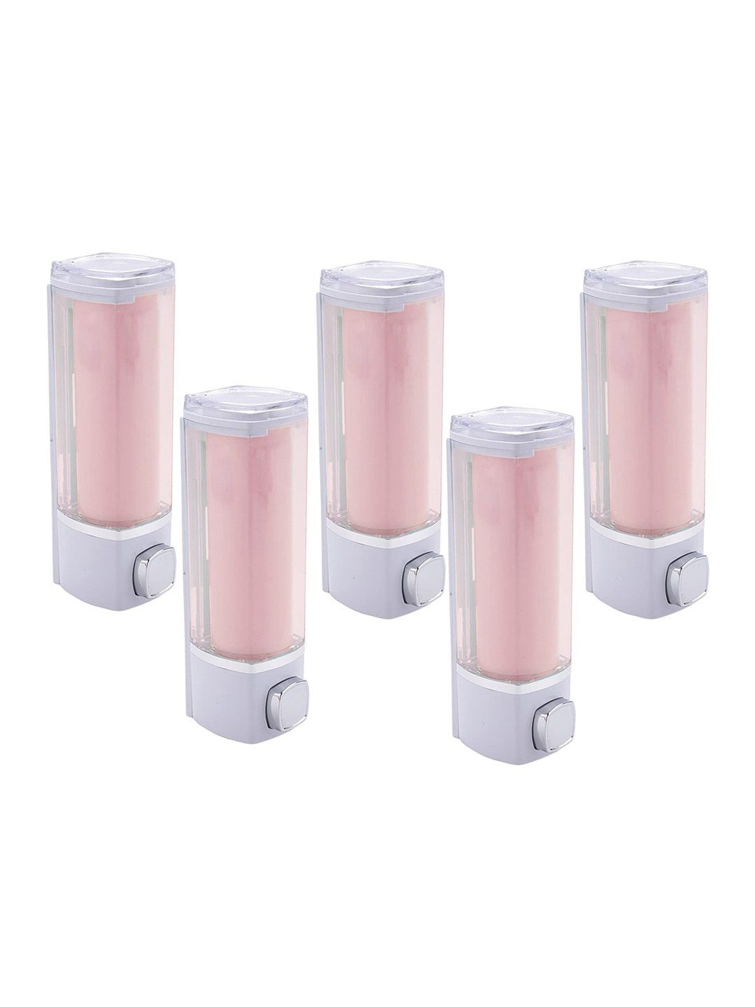 

Kuber Industries Pink 5 Pieces Manual Shampoo & Soap Dispenser Bathroom Accessories 250 ml