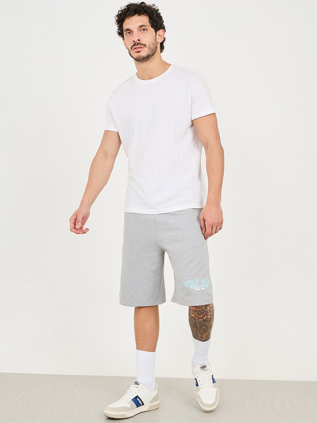 Styli Men Eco Earth Graphic Printed Oversized Athleisure Shorts, Grey