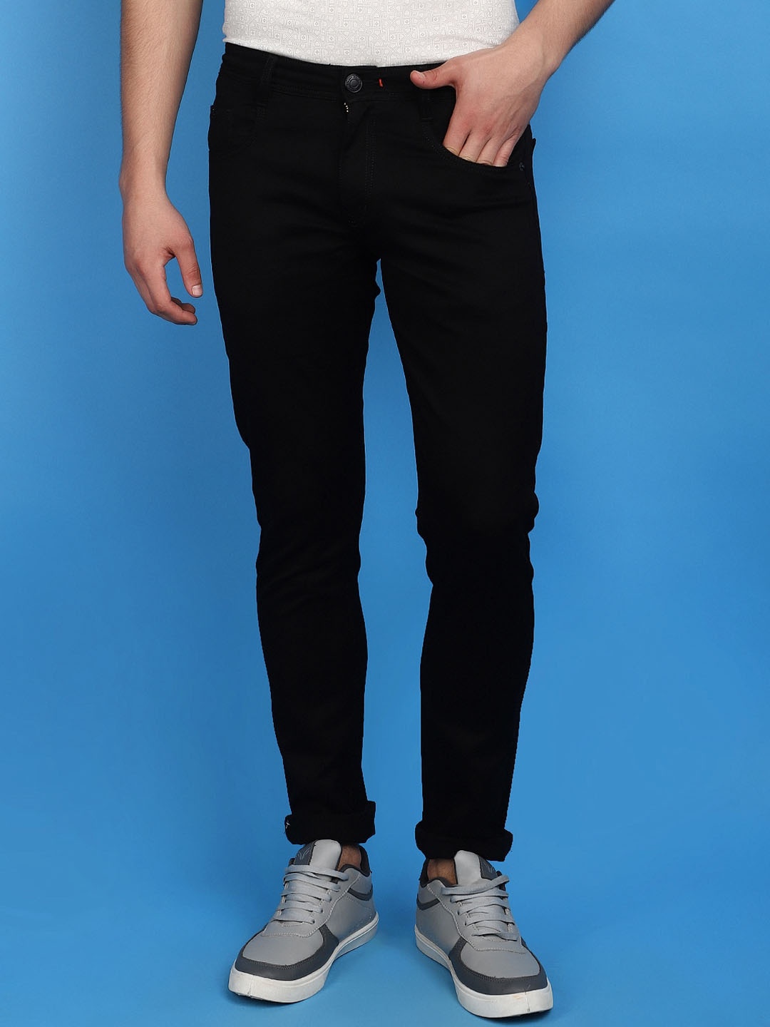 

V-Mart Men Mid Rise Slim Fit Clean Look Cotton Jeans, Black