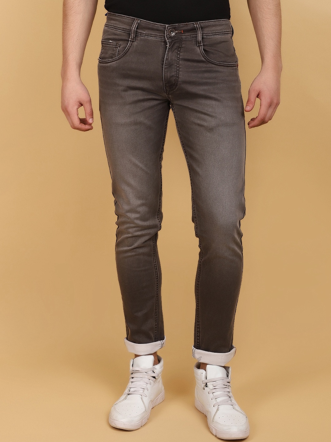 

V-Mart Men Slim Fit Light Fade Cotton Jeans, Grey