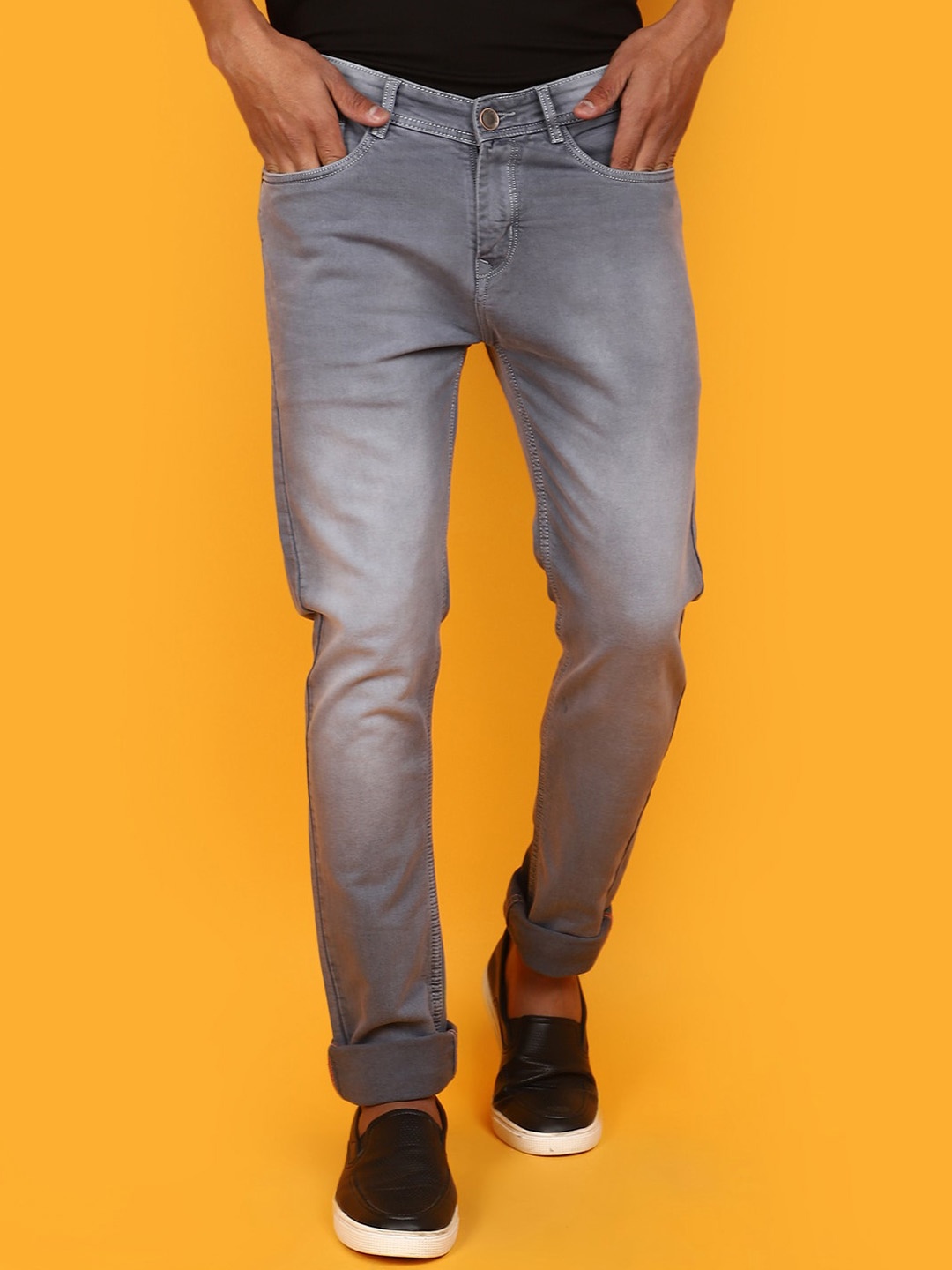 

V-Mart Men Slim Fit Heavy Fade Cotton Jeans, Grey