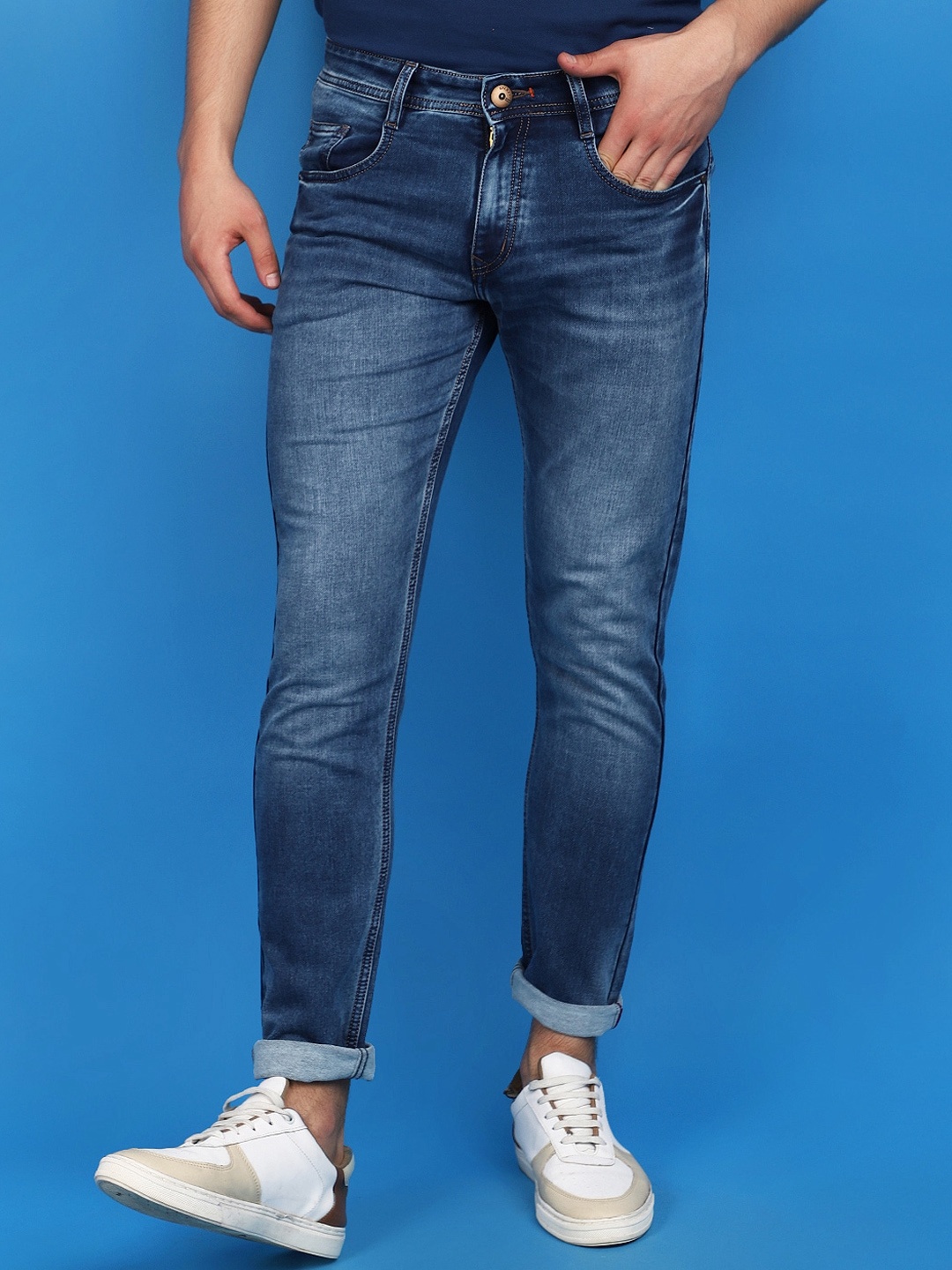 

V-Mart Men Slim Fit Heavy Fade Clean Look Cotton Jeans, Blue