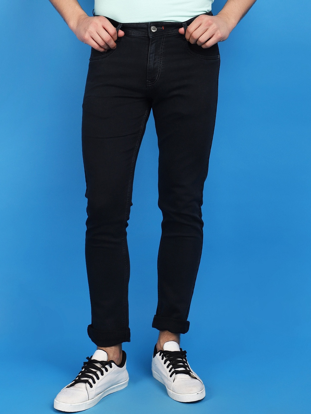 

V-Mart Men Mid Rise Slim Fit Clean Look Cotton Jeans, Blue