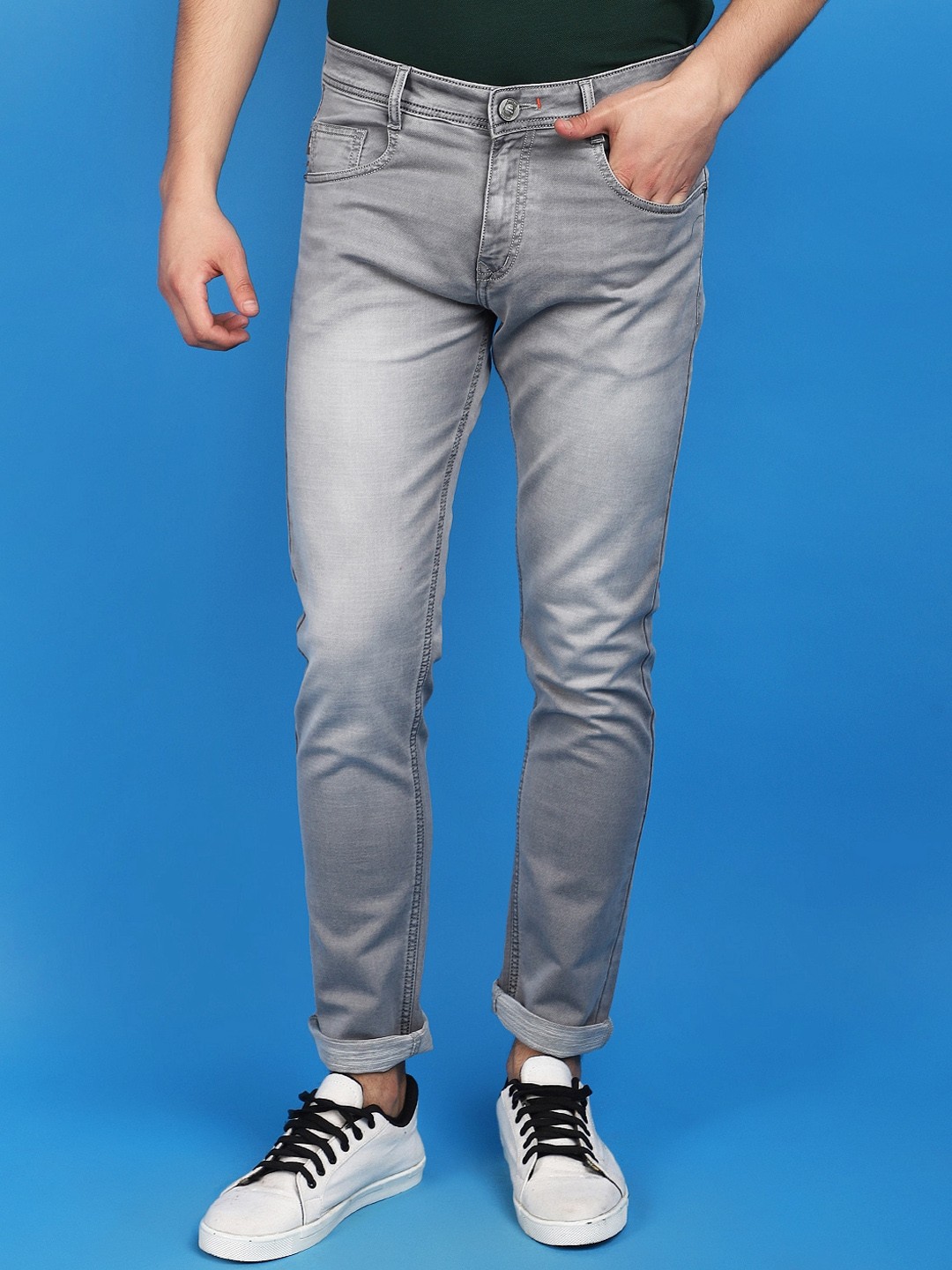 

V-Mart Men Slim Fit Heavy Fade Cotton Jeans, Grey