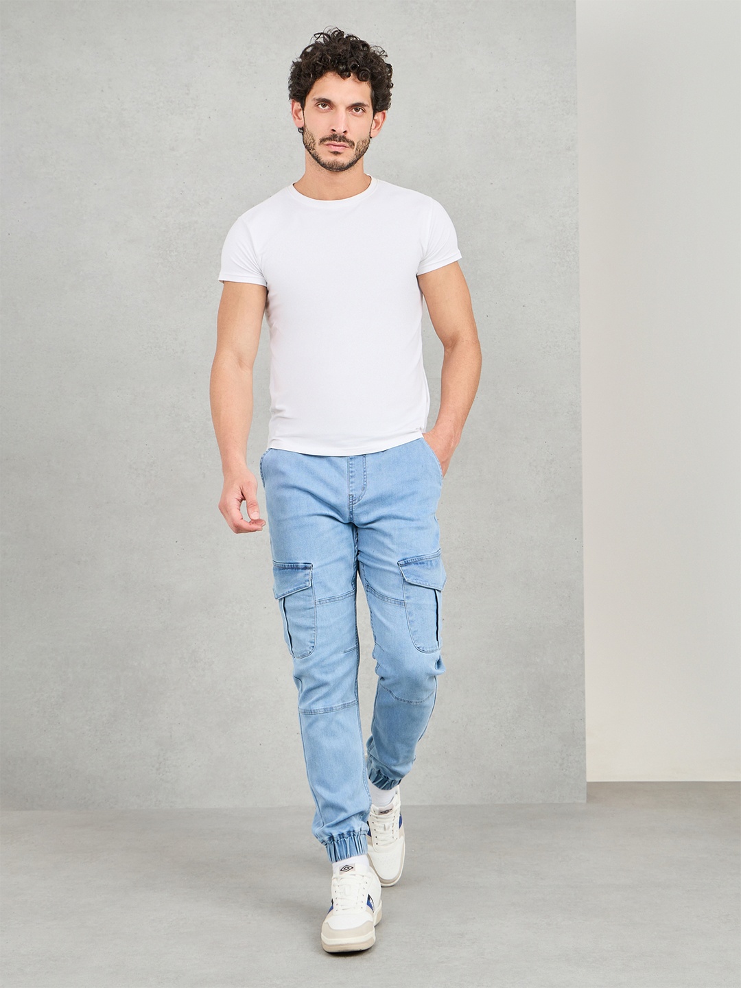 

Styli Men Premium Stretch Cargo Cuffed Hem Jeans, Blue