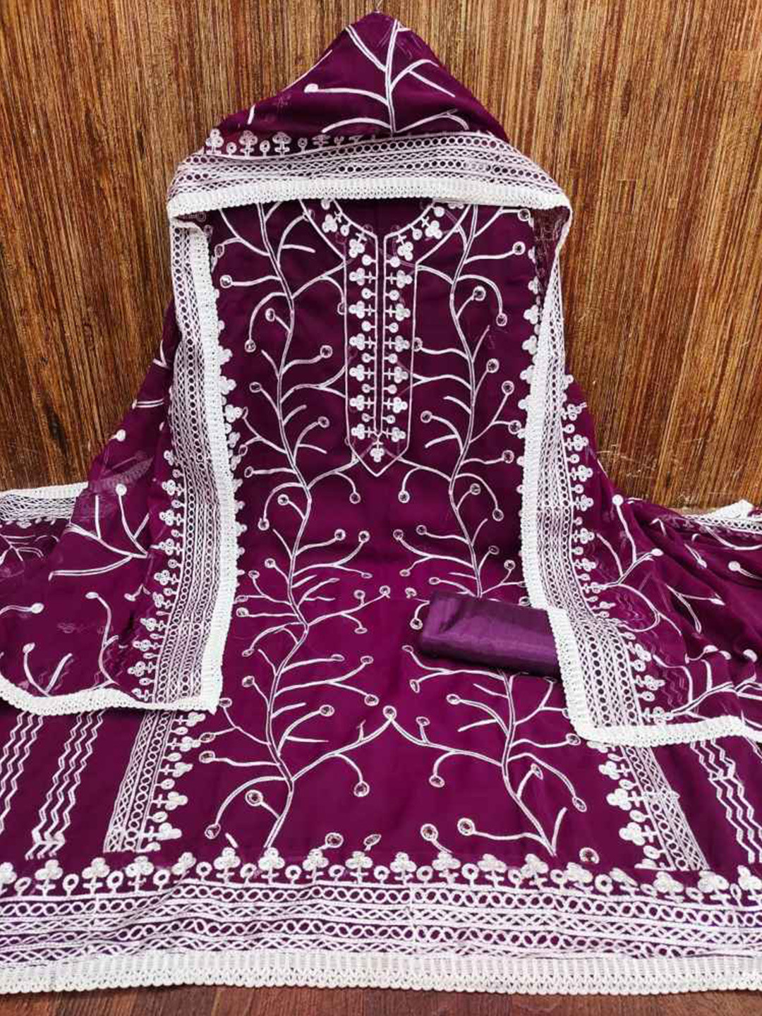 

faxofab Sequinned Unstitched Dress Material, Purple