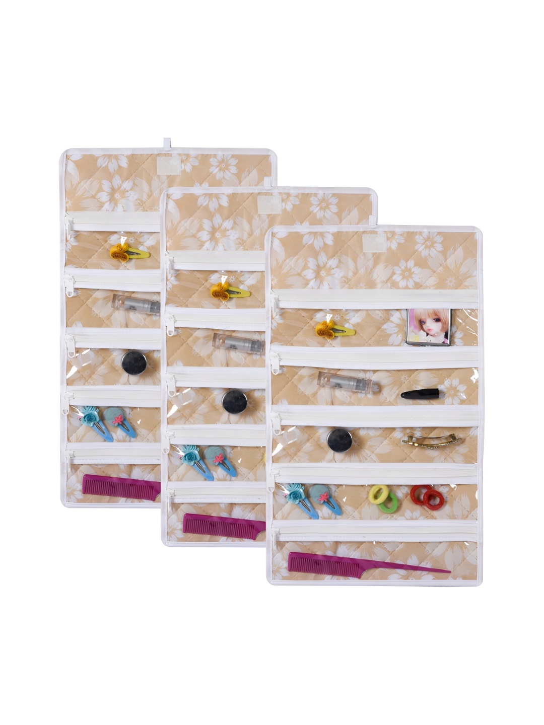 

Kuber Industries Gold-Toned 3 Pieces 5 Pocket Makeup Organiser With Velcro