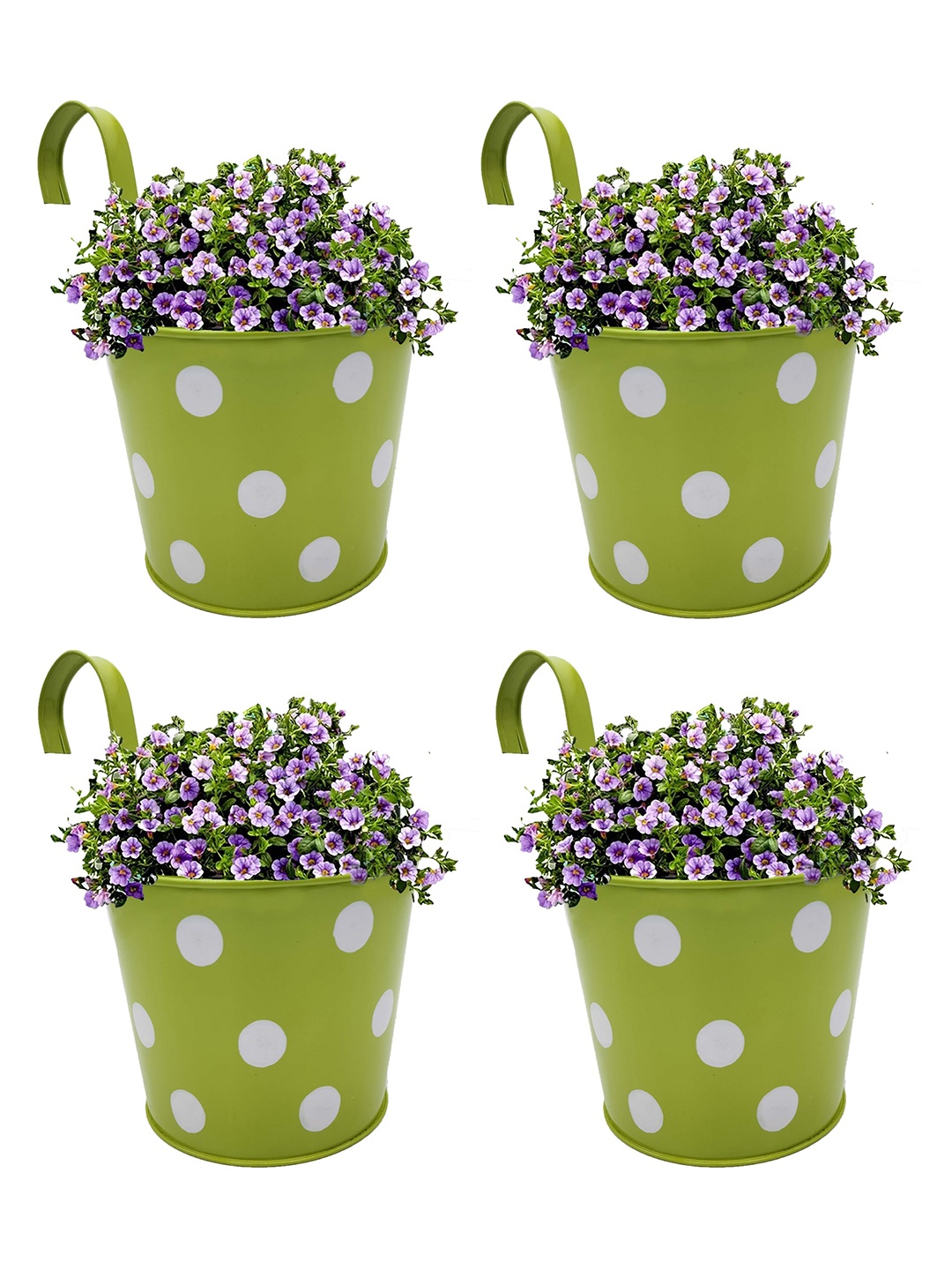 

Garden Deco Green & White 4 Pieces Printed Railing Hanging Planters