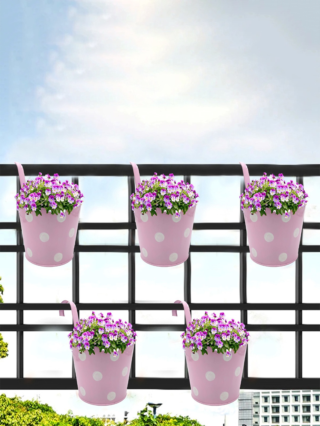 

Garden Deco Pink & White 4 Pieces Metal Railing Planters