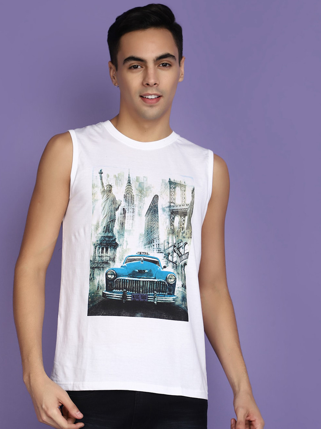 

V-Mart Graphic Printed Cotton Sleeveless T-shirt, White