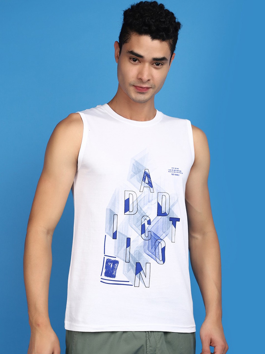 

V-Mart Typography Printed Sleeveless Cotton Tshirt, White