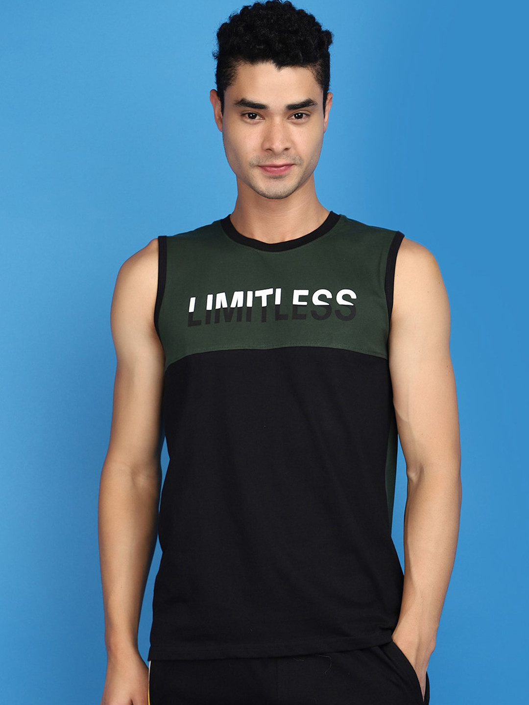

V-Mart Typography Printed Sleeveless Cotton Tshirt, Green