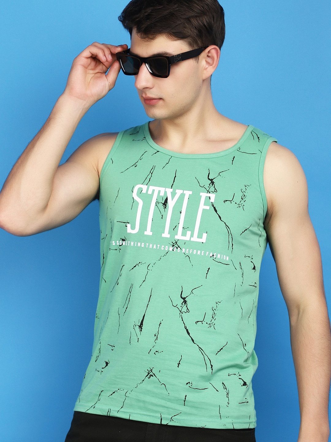 

V-Mart Printed Cotton Rich Sleeveless Innerwear Vests 684045-14147, Green