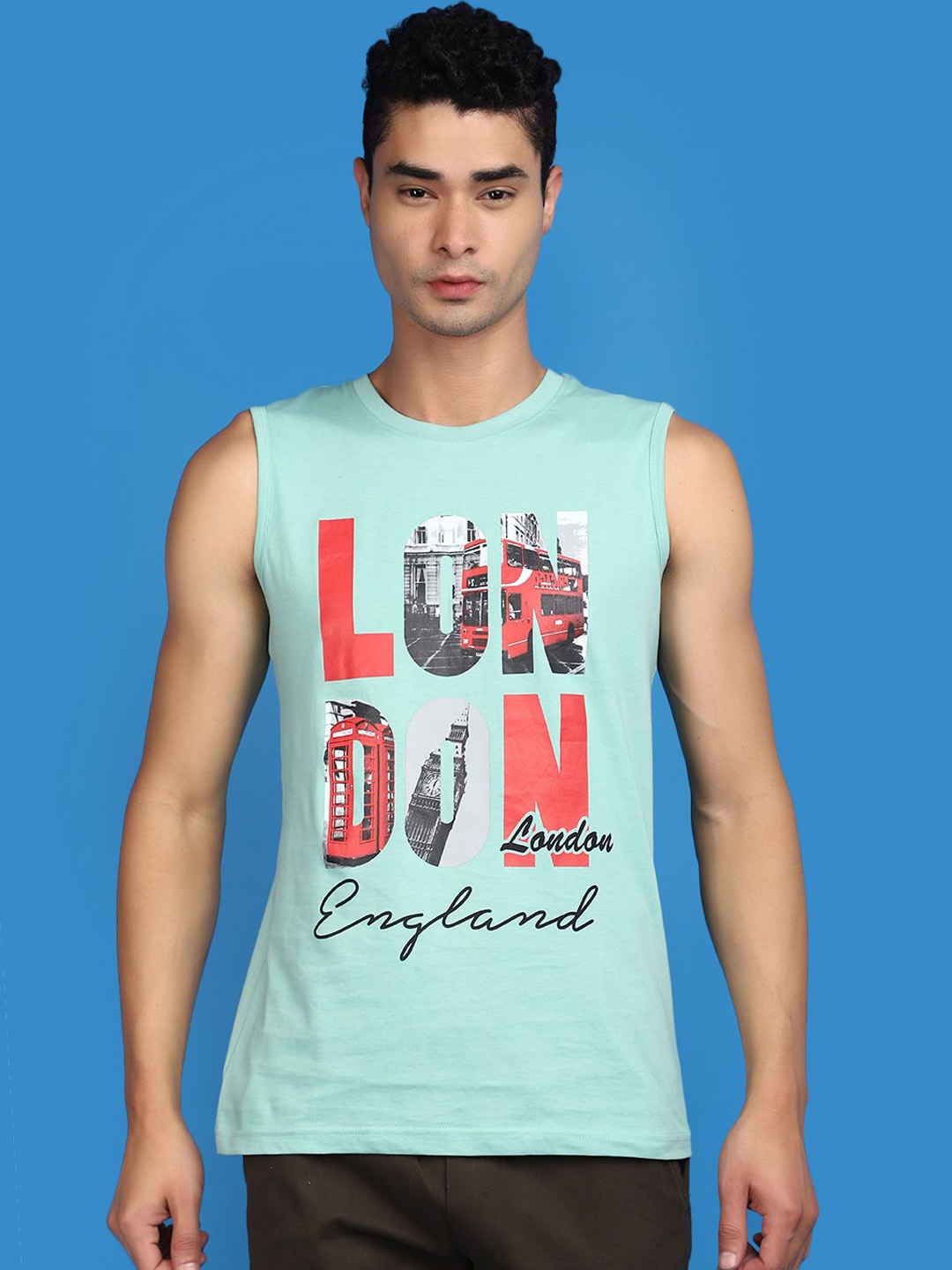 

V-Mart Typography Printed Sleeveless Cotton Tshirt, Sea green