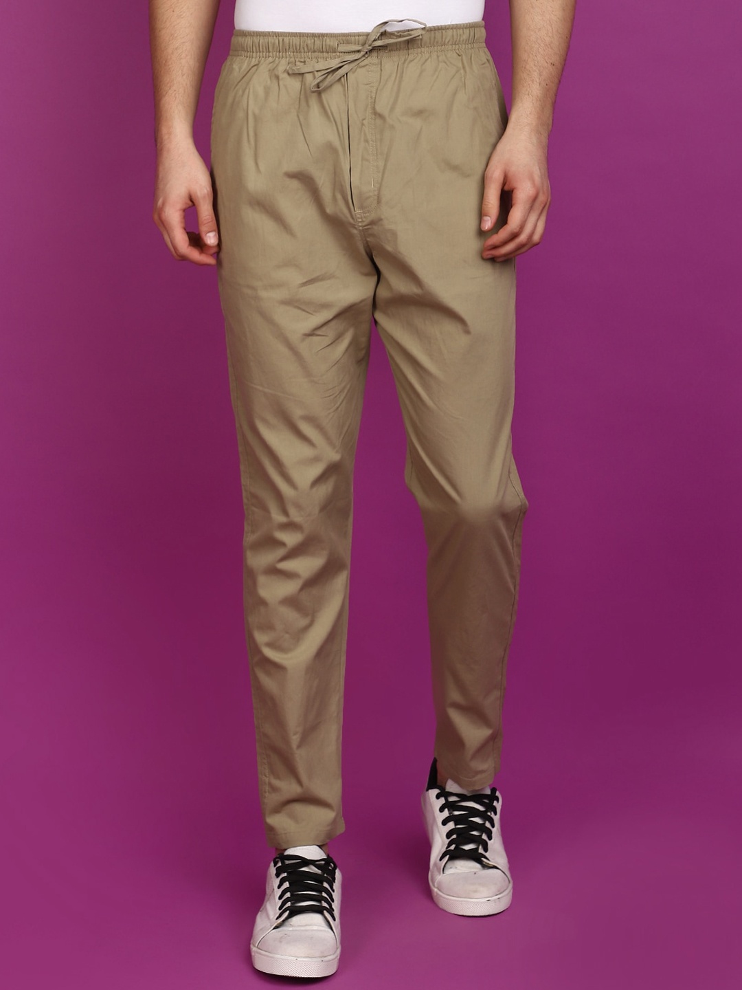 

V-Mart Men Cotton Mid Rise Track Pants, Khaki