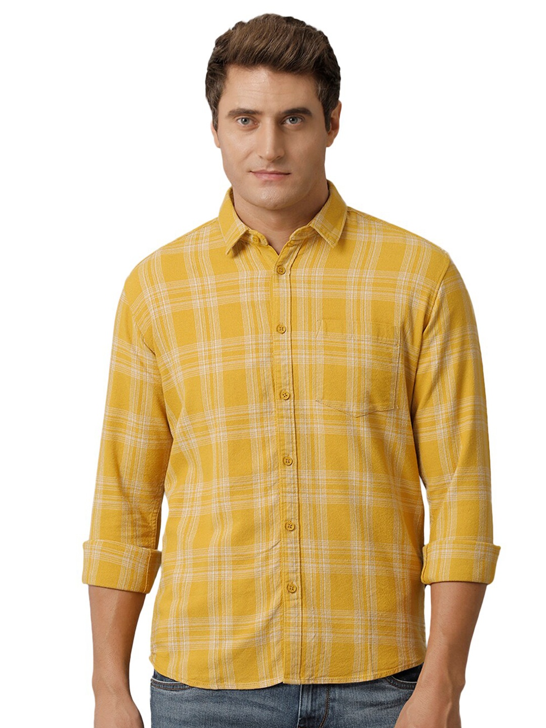 

Voi Jeans Comfort Tartan Checks Opaque Cotton Casual Shirt, Gold