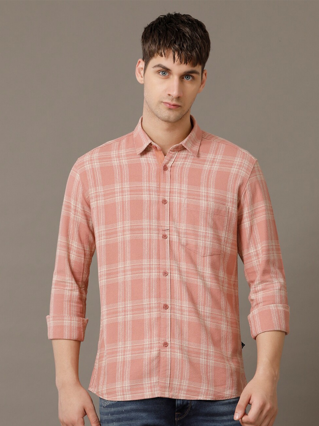

Voi Jeans Comfort Opaque Checked Casual Shirt, Rose