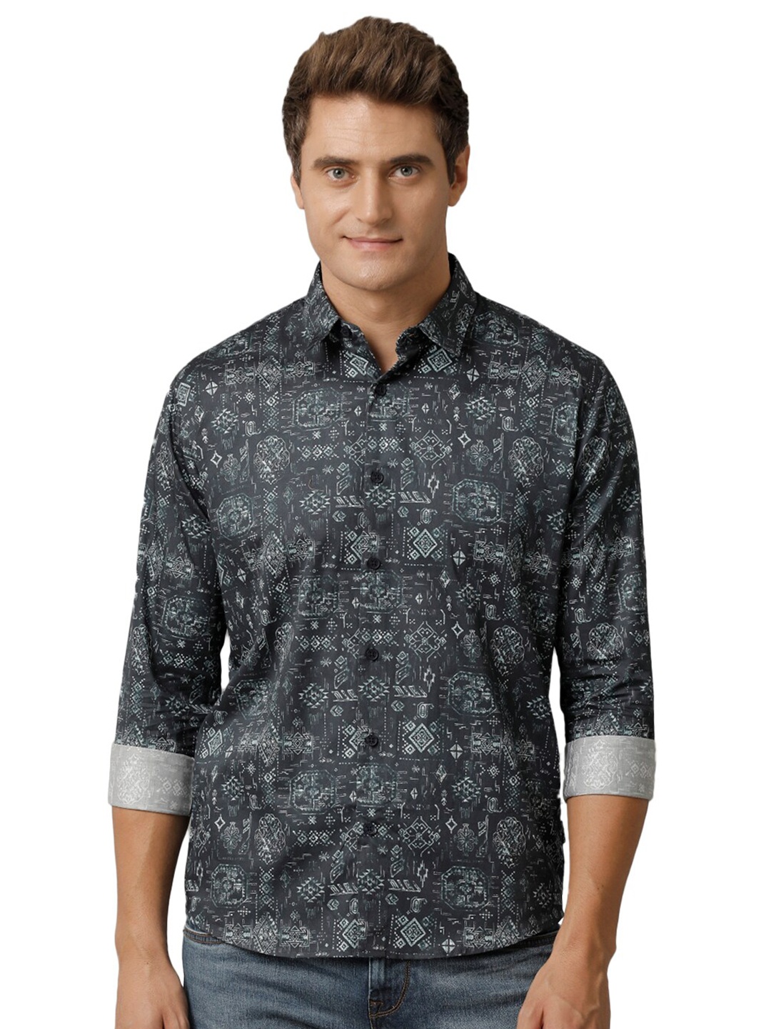 

Voi Jeans Comfort Opaque Printed Casual Shirt, Blue