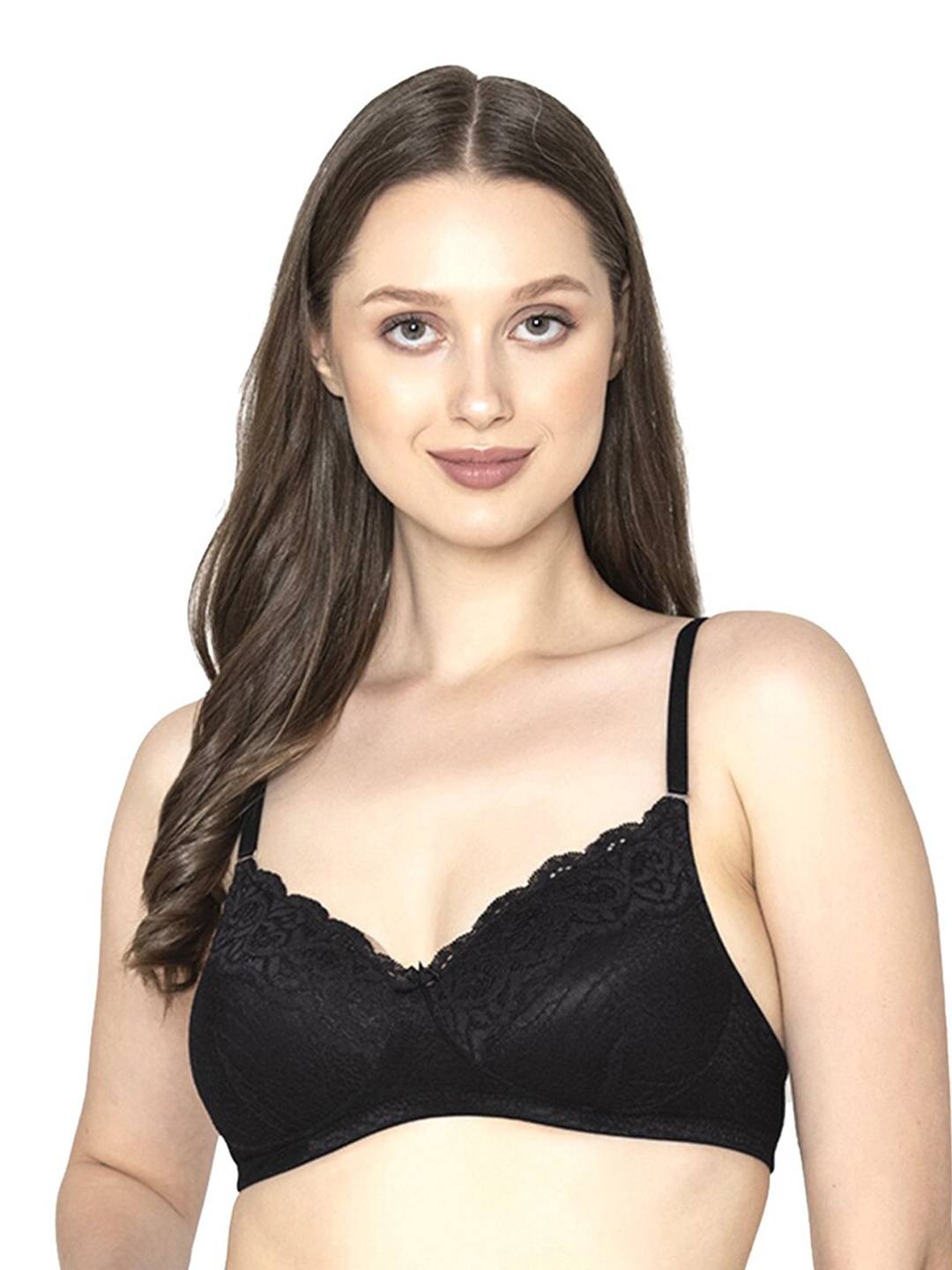 

B'ZAR Floral Lace Medium Coverage Lightly Padded Everyday Bra With All Day Comfort, Black